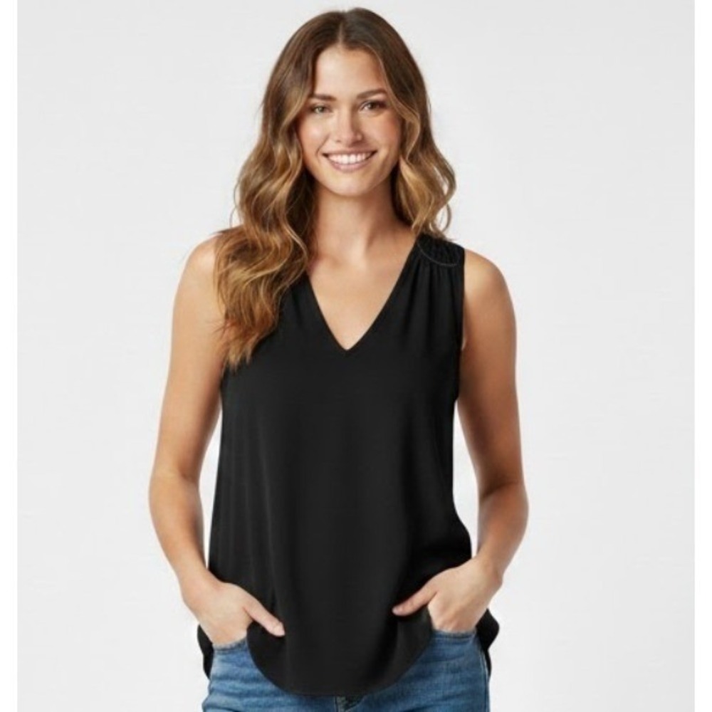 Lauren Conrad‎ Black Polka Dot Keyhole Back Cap Sleeve Blouse Top Women's Medium